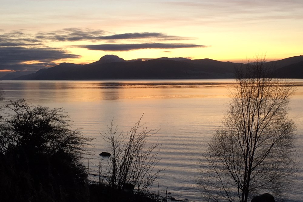 Dores View View of Loch Ness sunset from Dores beach near Inverness