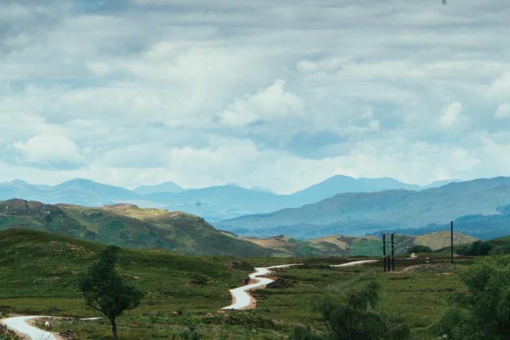 View of the South Loch Ness Trail, lochs and mountains
