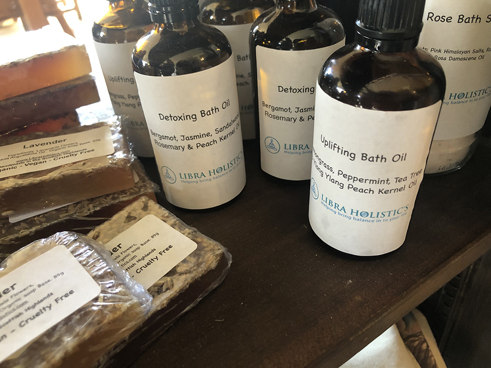 Oils and soaps in the gift shop at Cameron's Tearoom