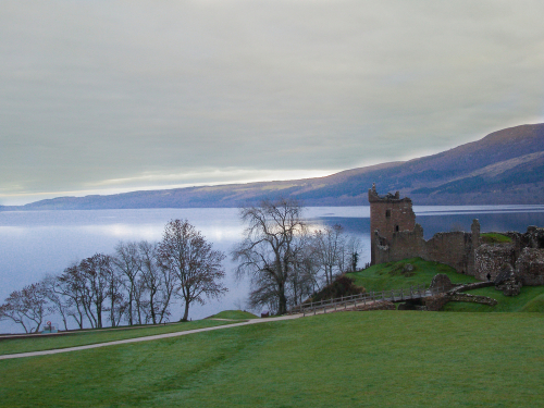 Urquhart Castle on the banks of Loch Ness in the winter