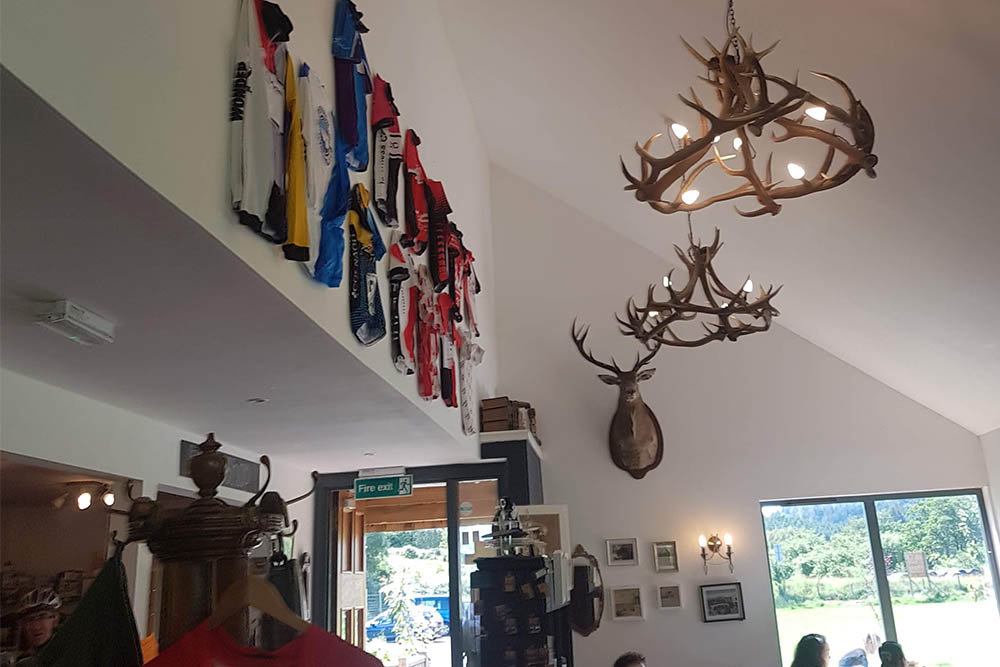 Red Deer antler chandeliers at at Camerons Tea Room