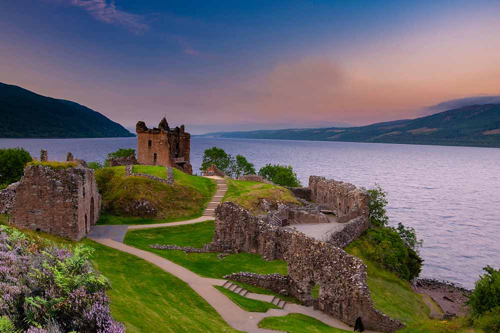 urquhart castle at sunset